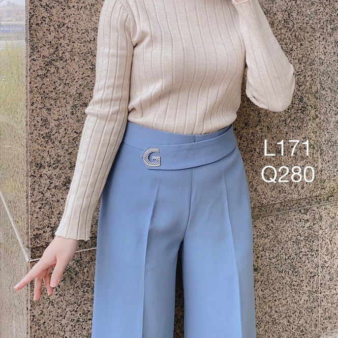 Quần ống rộng suông nữ công sở cao cấp đẹp Cúc Fashion Q280 quần ống xuông đai G
