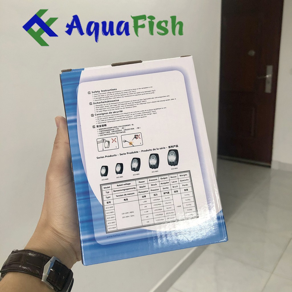 Máy Sủi Khí 2 Vòi HAILEA ACO-6604 (máy sục khí cho bể cá chạy siêu êm, tiết kiệm điện năng được tặng kèm 2 dây quả sủi)