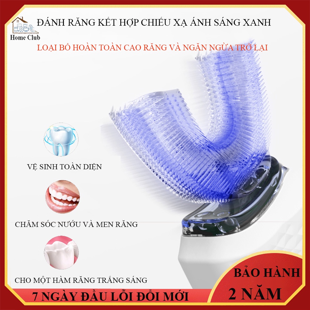 Bàn chải đánh răng điện tự động hình chữ u, làm trắng sáng và sạch 360 độ, loại bỏ mảng bám lâu ngày. Bảo hành 2 năm.