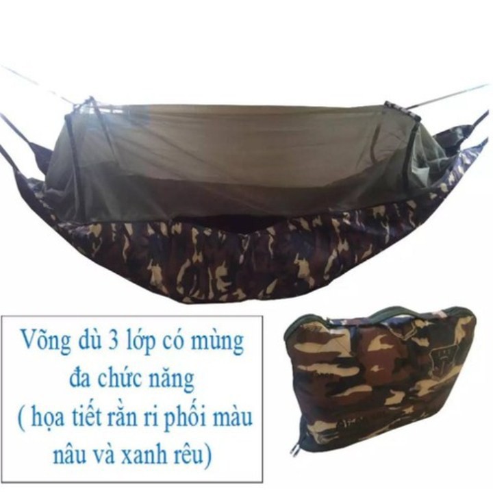 Võng Dù 3 Lớp Có Mùng Rằn Ri Đa Chức Năng - THÁI LAN : Dài 2m2 & 2m5