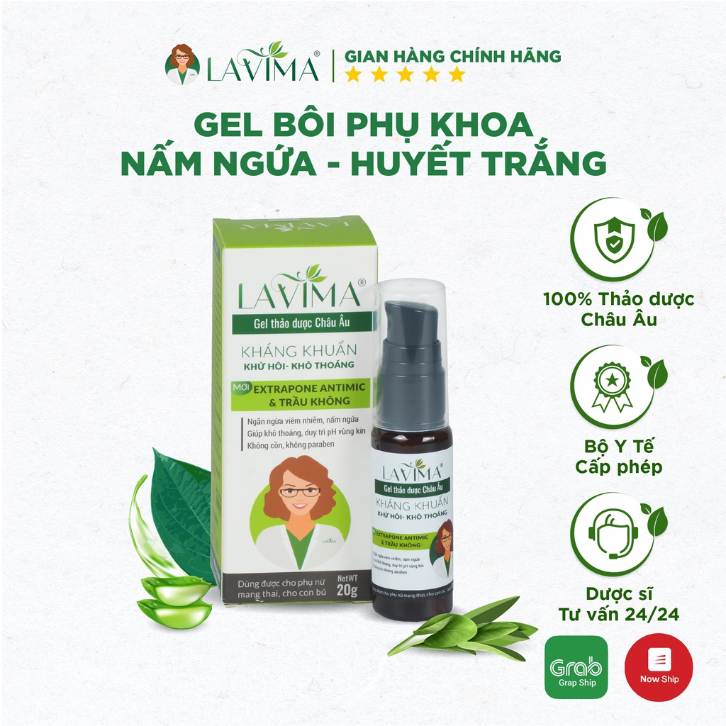 Gel Bôi Phụ khoa Thảo dược Châu Âu LAVIMA 20g - Ngăn ngừa Huyết trắng, Nấm Ngứa, Lộ Tuyến