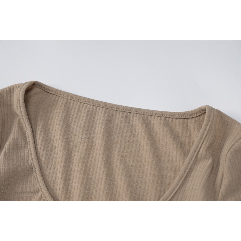 DUNEA Áo thun tay dài cổ khoét sâu thiết kế quyến rũ thời trang cho nữ