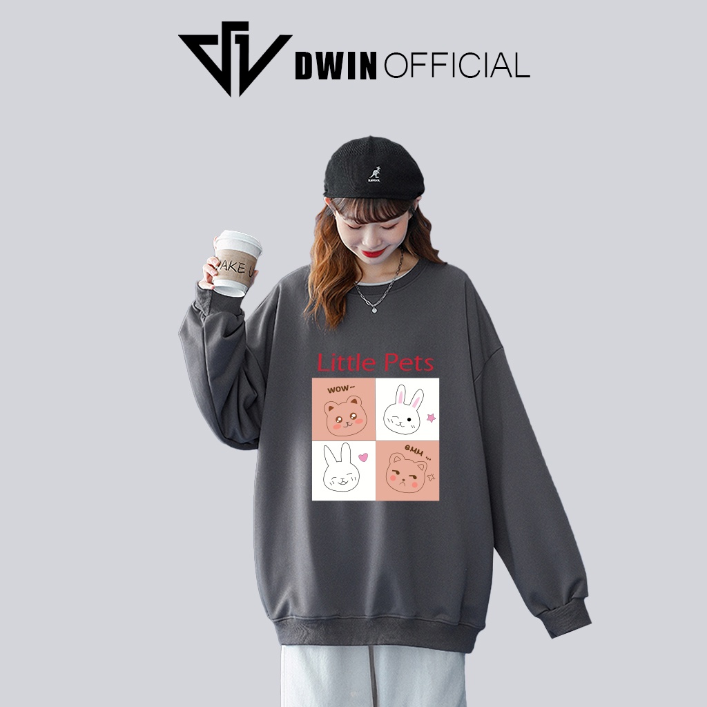 Áo sweater nỉ Little Pets unisex DWIN basic nam nữ form rộng oversize local brand SP00102
