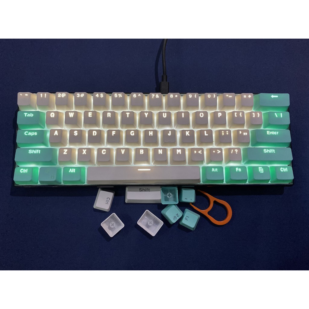Keycap màu lục lam và trắng, 61 key PBT keycaps Sự kiện đặc biệt Keycaps, bàn phím cơ hai màu có đèn nền keycaps GH60 / RK61 / ALT61 / Annie / GK61 keycaps poker keycaps chơi game