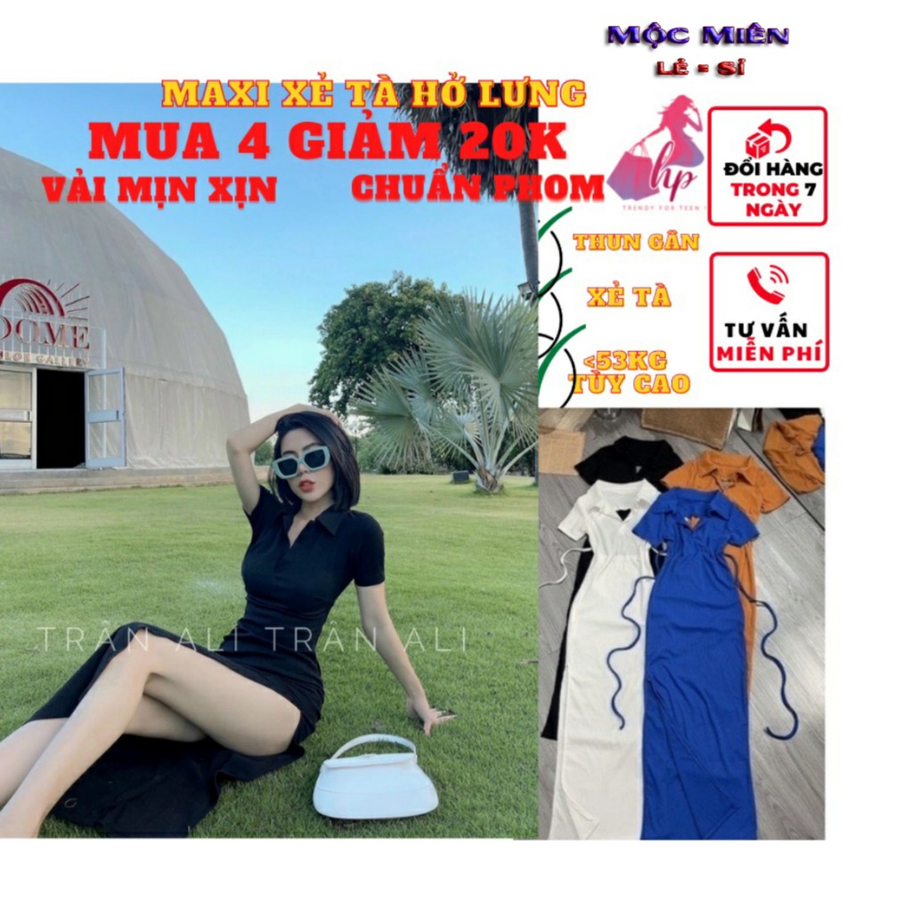 Đầm váy nữ maxi dài kiểu xẻ tà hở lưng đan dây ôm body tay ngắn thời trang dự tiệc sexy phong cách hàn thời - VD08.