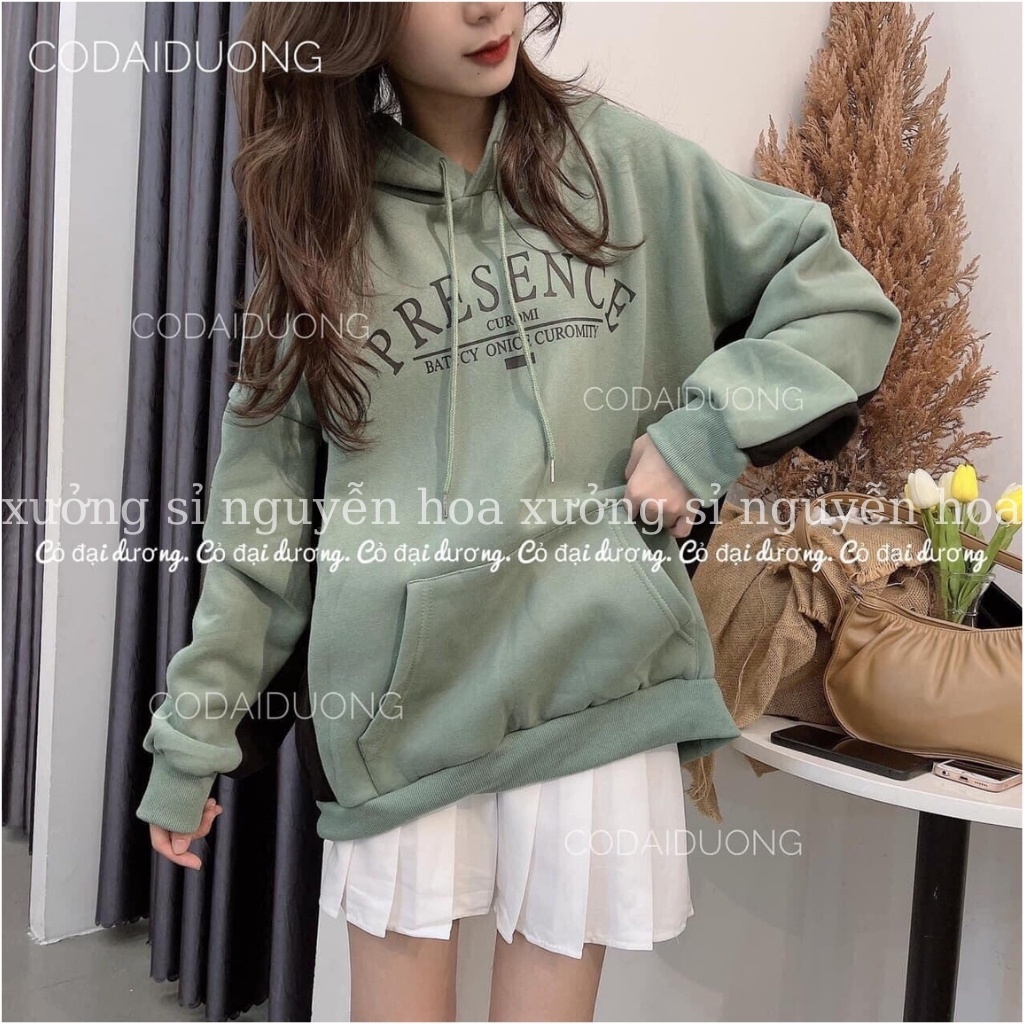 Áo hoodie nỉ, áo nỉ có mũ phối màu in chữ Presence unisex nam nữ mặc được Xưởng Sỉ Nguyễn Hoa