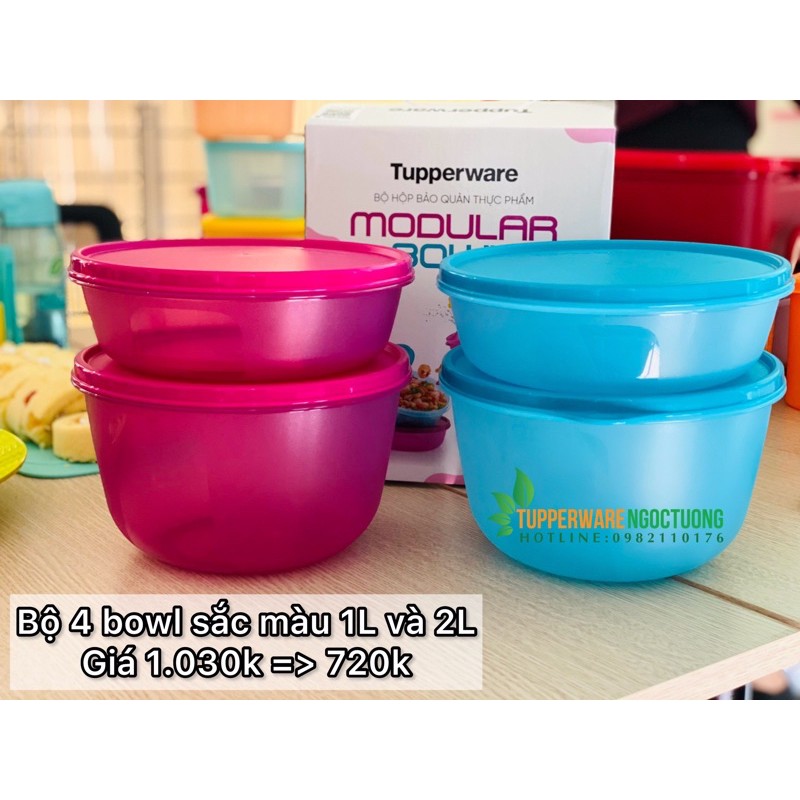Bộ hộp bảo quản thực phẩm modular bowl 4 hộp - nắp tròn kín nước kín khí