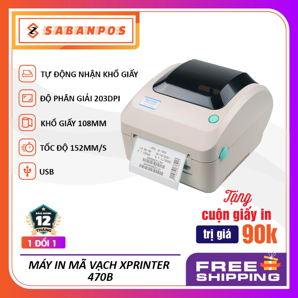 Máy in đơn hàng TMĐT, máy in tem nhiệt Xprinter XP470B - Tặng ngay 1 cuộn 100x150mm  - Sabanpos