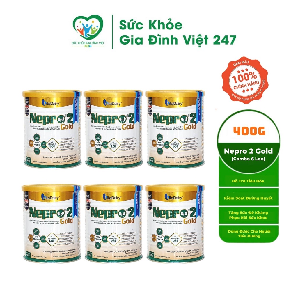 Combo 6 Lon Sữa Nepro 2 Gold 400G - Sữa Dinh Dưỡng Dành Cho Người Bị Thận Bị Tiểu Đường suckhoegiadinhviet247