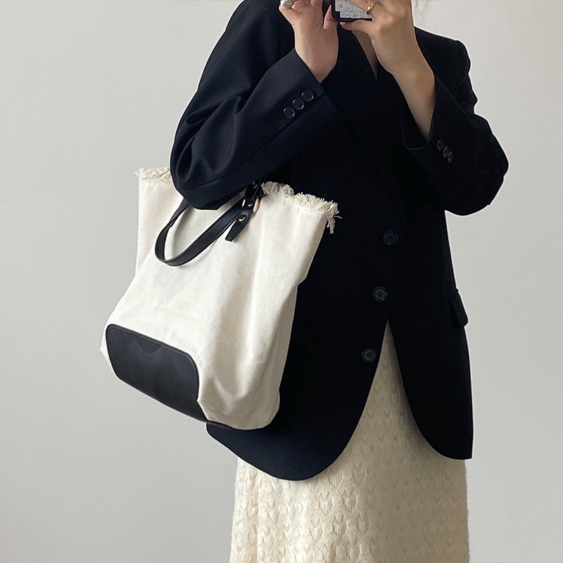 Túi Xách canvas Sức Chứa Lớn Phối Màu Thời Trang Cho Nữ