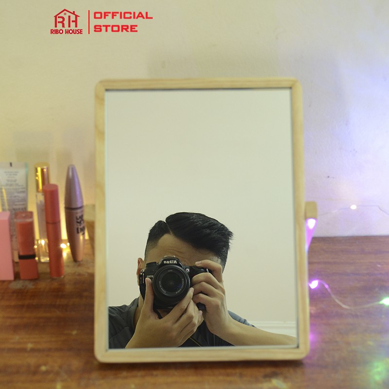 Gương soi trang điểm gỗ Sồi cao cấp để bàn RIBO HOUSE phấn Mirror, gương trang trí bàn trang điểm, spa, nails RIBO105