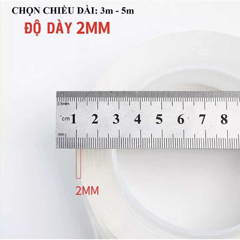 [FREESHIP] Băng keo dán dính trắng và 2 mặt đa năng trong suốt 3m Dày 2mm siêu dính.