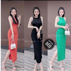 đầm ba lỗ body dáng dài xẻ tà mẫu mới chất thun gân l