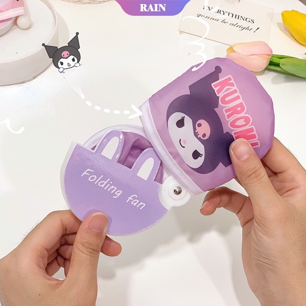 Quạt Xếp Mini Hình Tròn In Họa Tiết Hoạt Hình My Melody Hello Kitty Kuromi Cinnamoroll Sanrio Dễ Thương Nhỏ Gọn Mang Đi Tiện Dụng