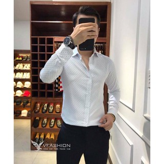 Sơ mi hoạ tiết chấm trắng lịch lãm