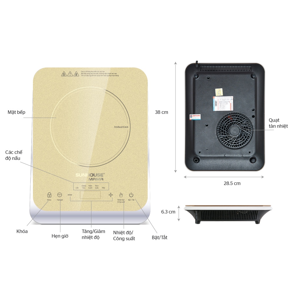 Bếp điện từ cảm ứng Sunhouse Mama SHD6868, Công suất 2000W, Tặng nồi lẩu 2 ngăn