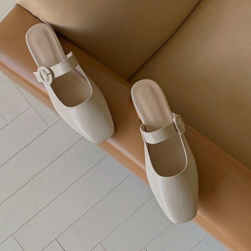 Giày sục da nữ quai ngang mũi vuông thời trang