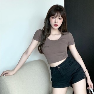 ❤❤Áo thun ngắn tay nữ eo cao bó sát, rốn rốn, bạc, mùa hè 2021, mới, mỏng, ngắn, thủy triều❤❤