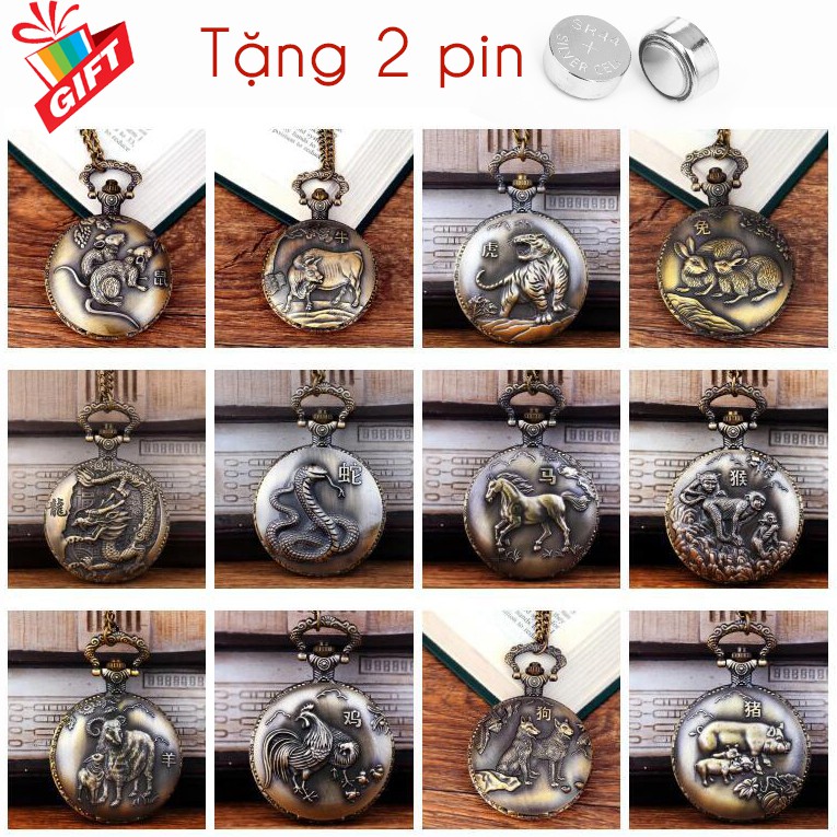 Đồng Hồ Pin Unisex Nam Nữ Quả Quýt Bỏ Túi Cổ Điển Retro Năm Tuổi 12 Con Giáp