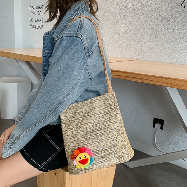 Túi Xách Vải Canvas Hoạ Tiết Hoa Mặt Cười T5006