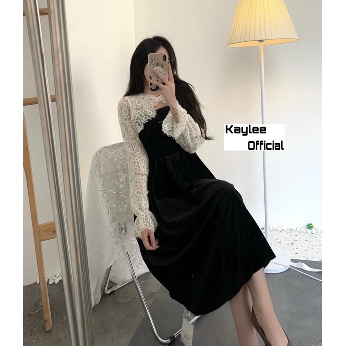 Váy Nhung Mền Chun Ngực Tiểu Thư Hàng QC ảnh thật cận chất Kaylee | BigBuy360 - bigbuy360.vn