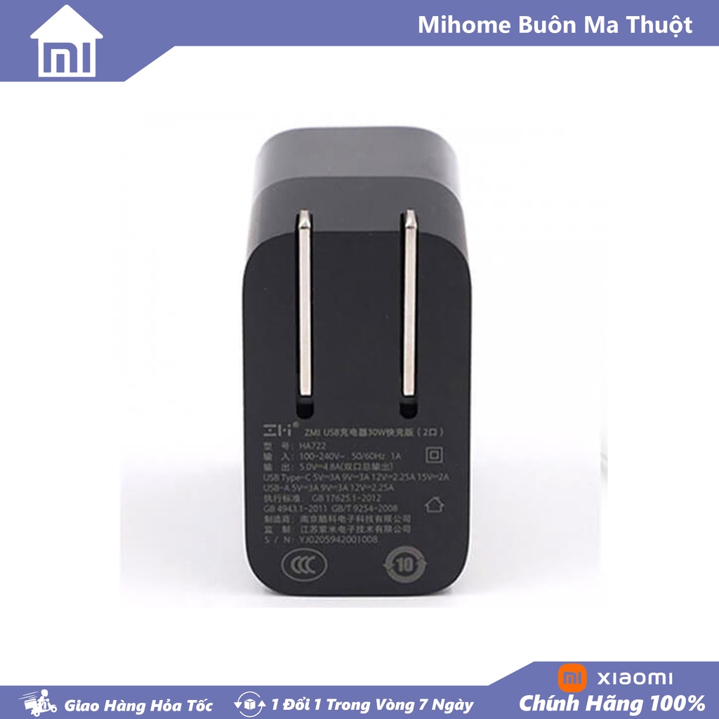 Củ sạc nhanh Xiaomi ZMI HA722 30W (1A1C)