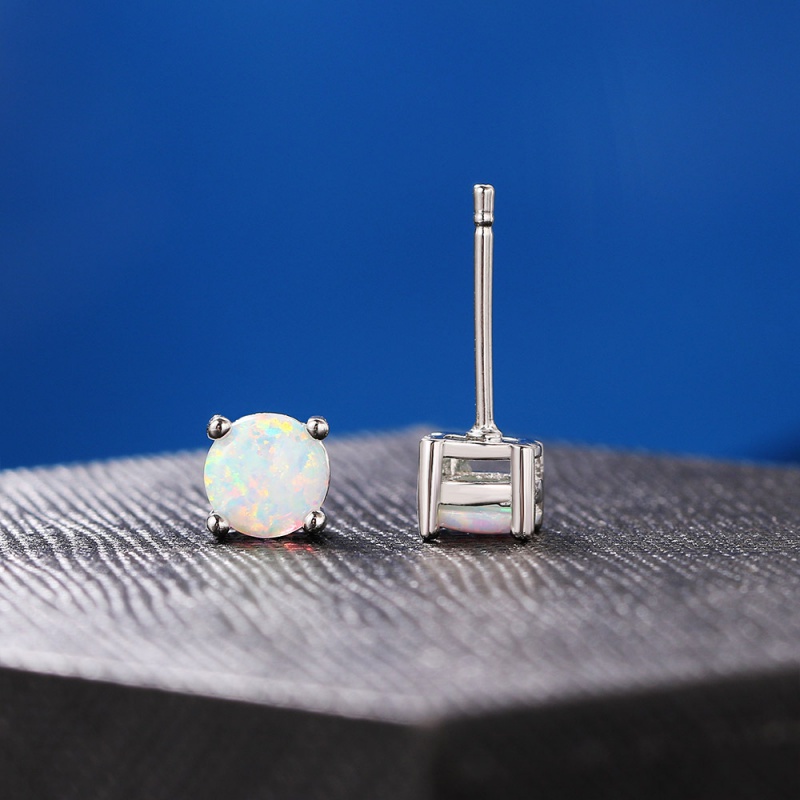 Bông Tai Bốn Móng Hình Tròn Đính Đá opal Bông Tai Đính Đá Opal 3Mm-8Mm Phong Cách Âu Mỹ Cho Nữ