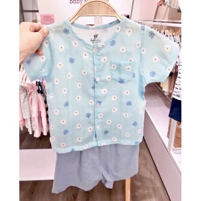 [Xả hàng] Bộ cộc tay bé trai bổ nẹp/cài giữa Poplin Lullaby NHT06B