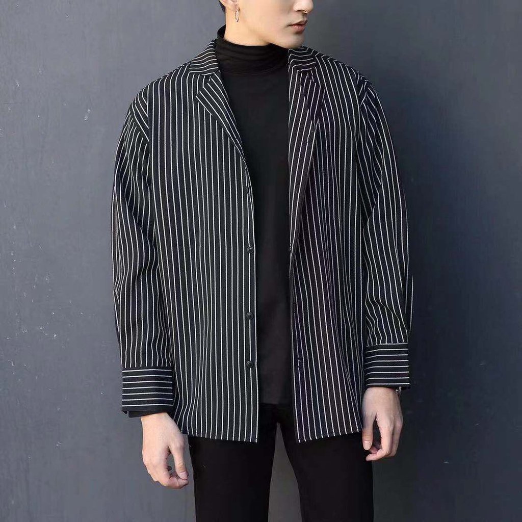 Áo Sơ Mi Nam Dài Tay Kẻ Sọc Dọc Dáng Rộng Phong Cách Hàn Quốc Mới 2022/Áo gió Melody áo khoác thường ngày Kẻ Sọc Dọc dáng rộng mới 2022 phiên bản Hàn Quốc dài tay cho nam