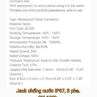 Jack AC/DC 500V ,20A, 3 pha, IP67