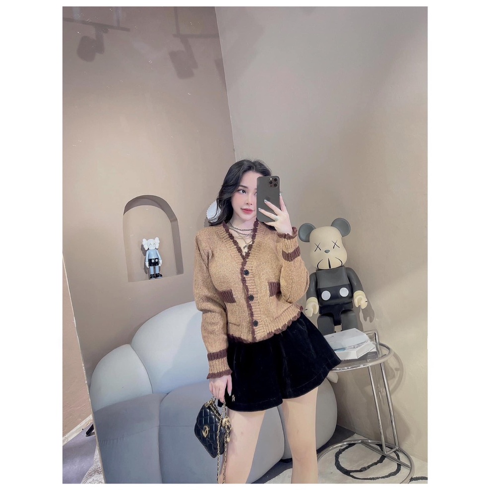 Áo khoác cardigan  - áo choàng nữ len miss khoác ngoài tay dài. Khoác Len lông Viền Tiểu Thư Quảng Châu L1