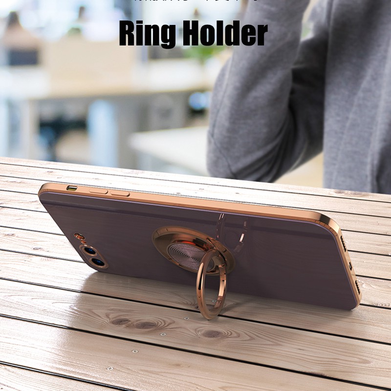 Ốp điện thoại TPU mềm chống va đập có vòng đỡ mạ vàng 6D cho iPhone 8 PLUS SE2020 7 PLUS