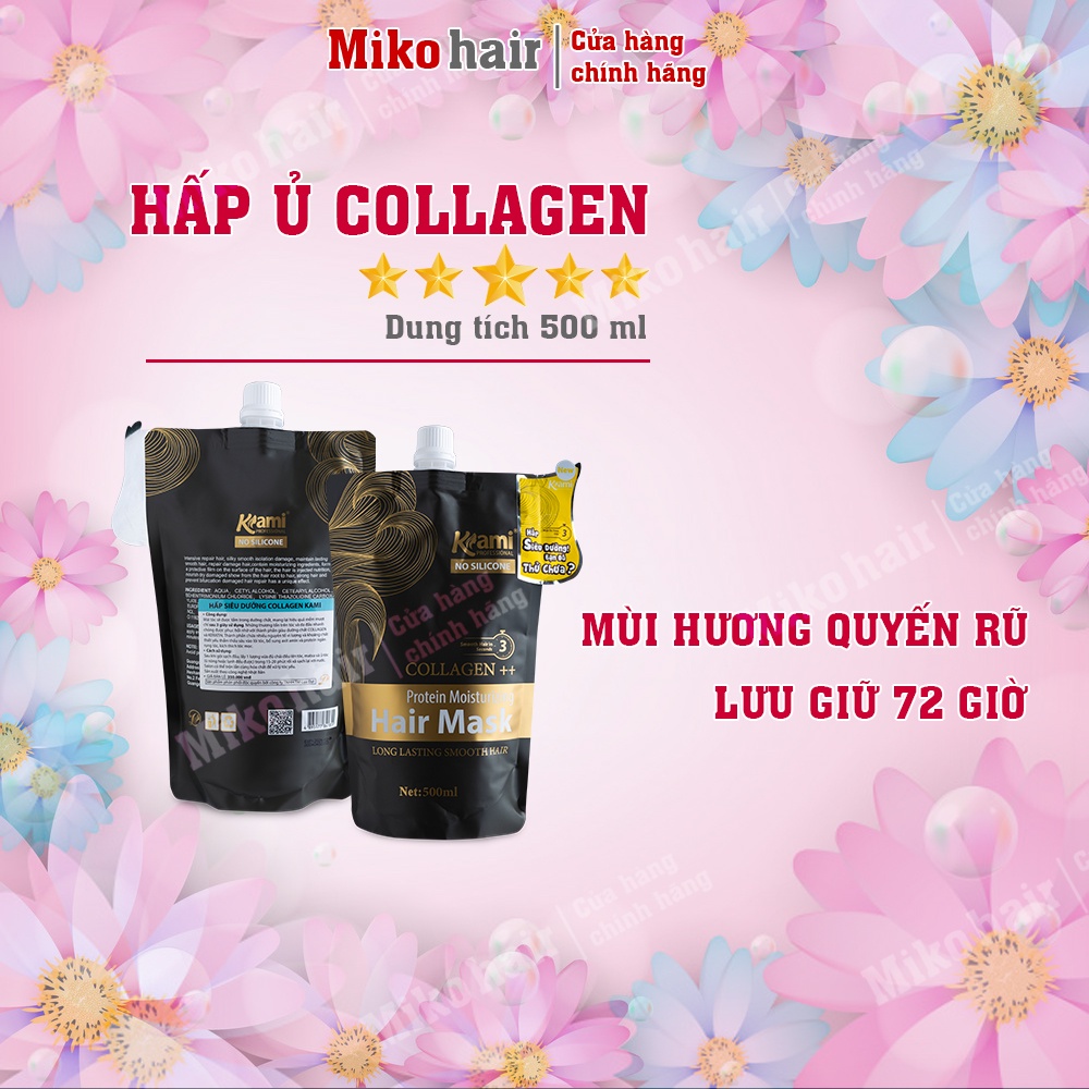 KEM Ủ TÓC COLLAGEN Kami HẤP TÓC DƯỠNG TÓC SUÔN MƯỢT  PHỤC HỒI HƯ TỔN túi 500ml MIKO HAIR