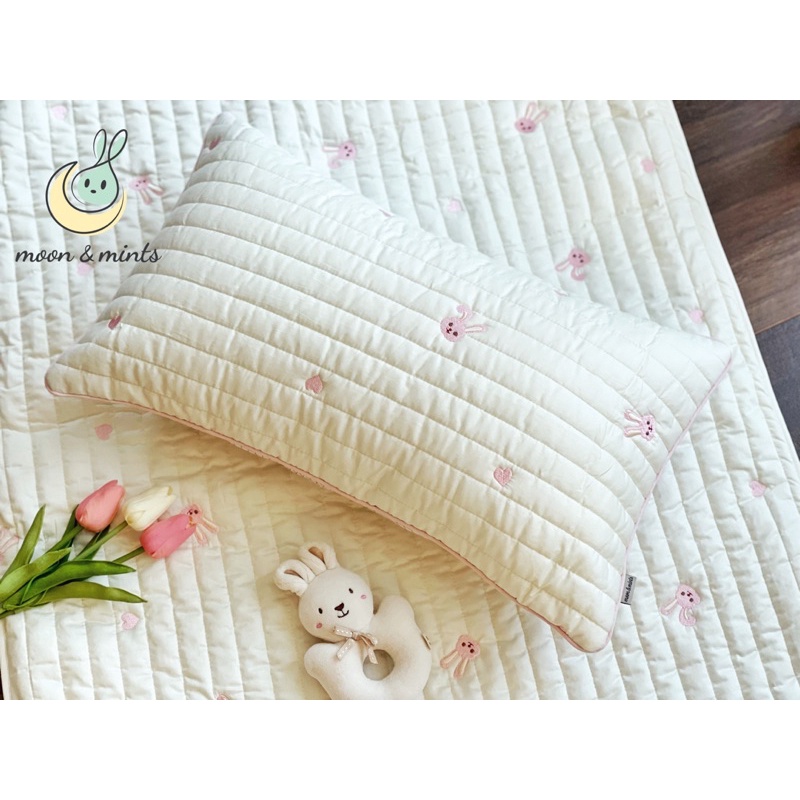 Gối nằm chữ nhật kèm ruột 30x50cm cho bé Moon&Mints, vỏ gối chần bông thêu hoạ tiết