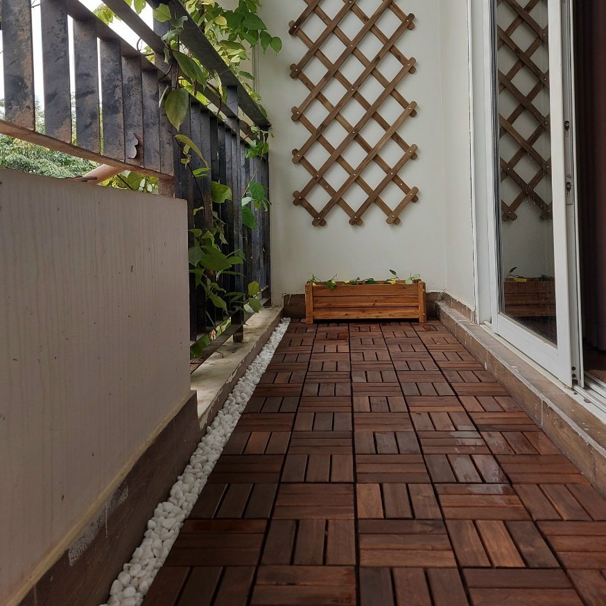 Sàn gỗ lót nền ban công 30x30x2cm phòng khách, Lót sàn nhà tắm, sân vườn, chống nóng sân thượng
