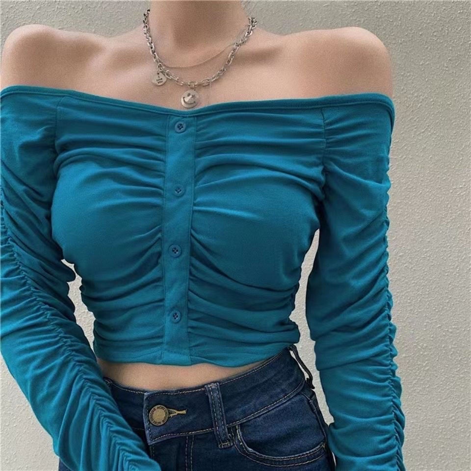 COZOK Áo thun trễ vai dáng ôm gợi cảm cho nữ