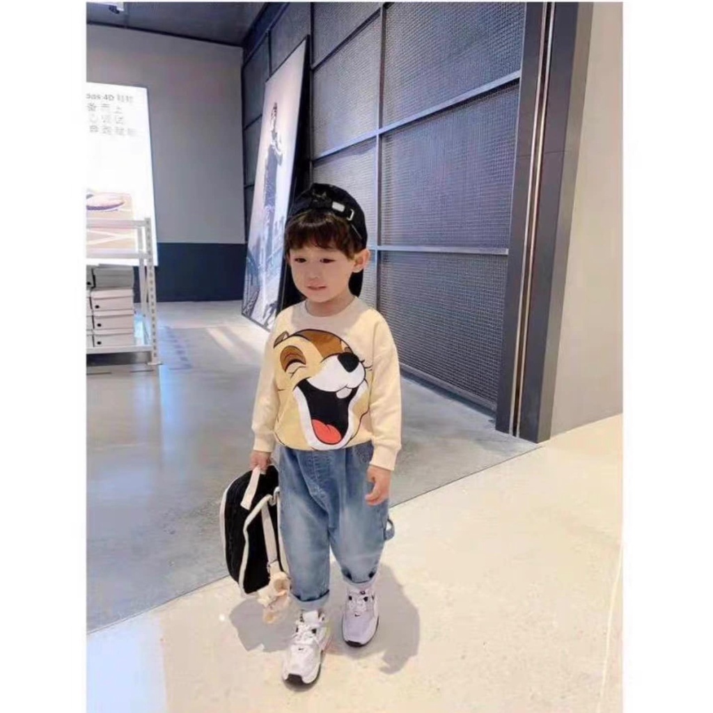 Áo bé trai bé gái dài tay thu đông Combo 3 áo nỉ bông hoạt hình mickey unisex dày dặn ấm áp hàng xuất dư