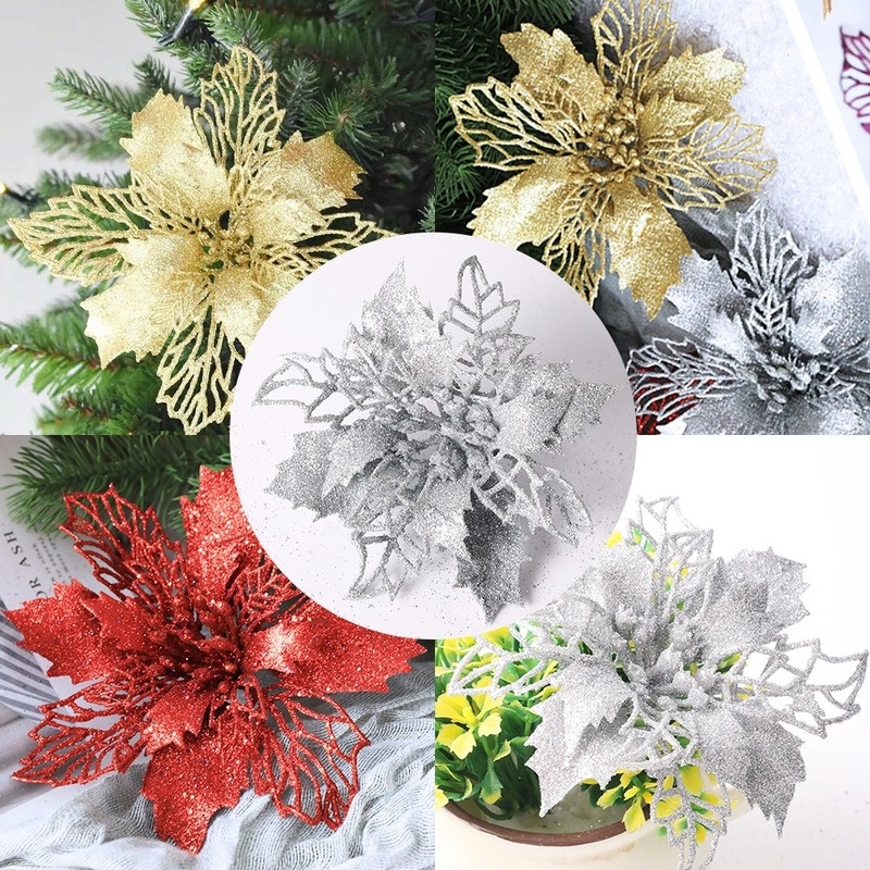Set 5 Bông Hoa Sao Băng Lấp Lánh 14CM Dùng Trang Trí Cây Thông Giáng Sinh