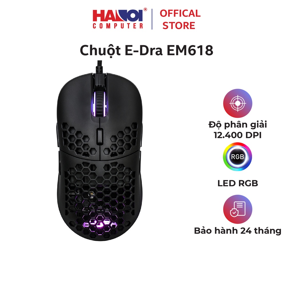 Chuột chơi game E-Dra EM618 Đen có độ bền lên đến 50 triệu lần nhấn, chống bụi, chống nước