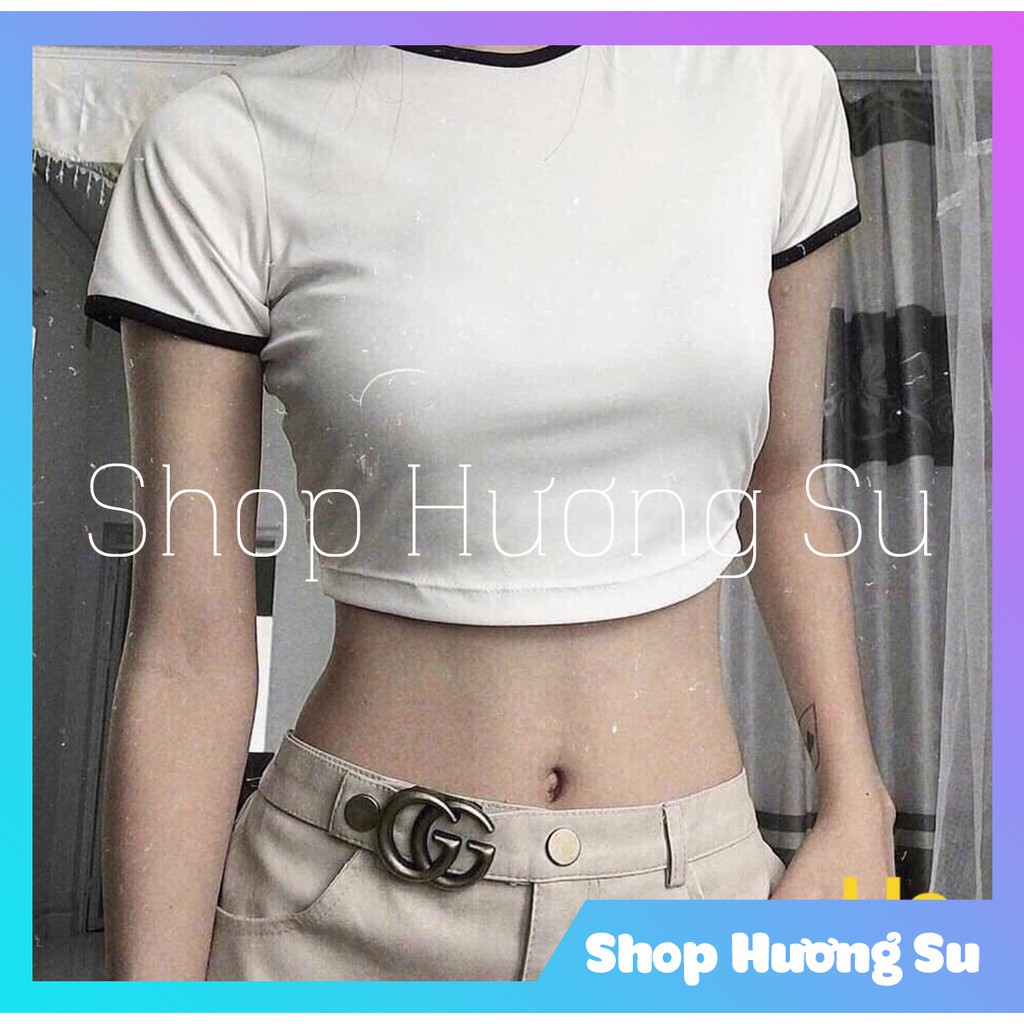 Áo Croptop Ôm Trắng Đen Viền Cổ-HươngSu (C024)