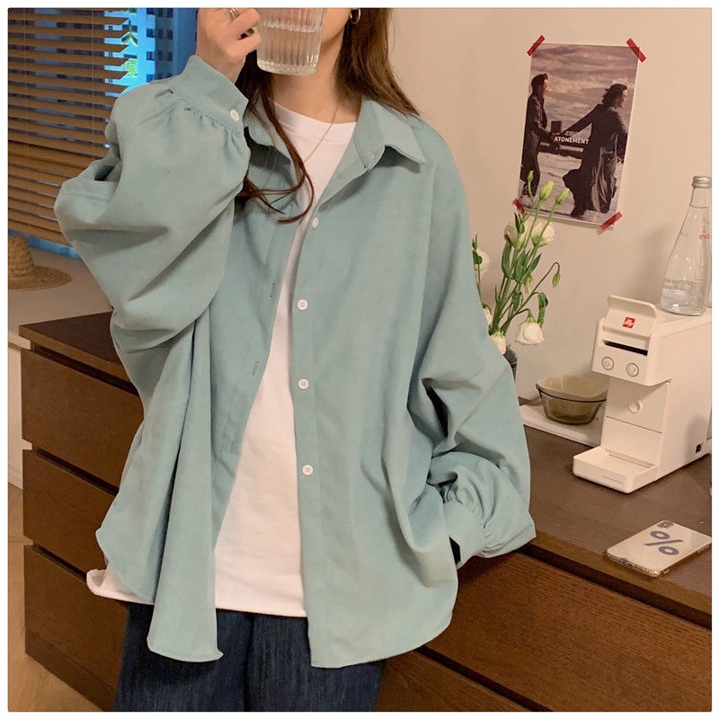 Áo Sơ Mi Nữ Dài Tay Dáng Rộng Thiết Kế Đơn Giản Phong Cách Hàn Quốc Mới