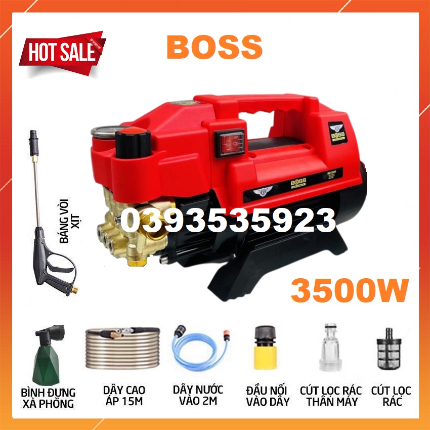 Máy rửa xe boss - 3500w máy rửa xe siêu mạnh , Chỉnh áp - Dây xịt 15M  , tặng bình xịt xà phòng