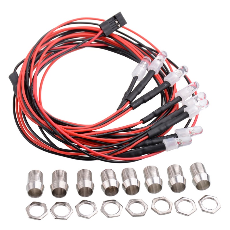 Dây Đèn LED 8 Bóng 5MM Ánh Sáng Trắng / Đỏ Kèm Điều Khiển Từ Xa Cho Xe Hơi R / C Tỉ Lệ 1 / 10 Sc