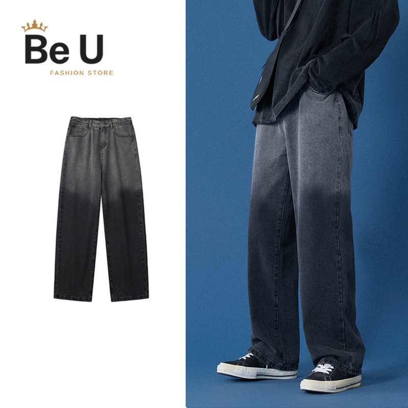 Quần baggy Loang ống rộng nam BeU Fashion, quần bò jean cao cấp loại 1 màu đen xanh không phai màu phong cách Hàn Quốc