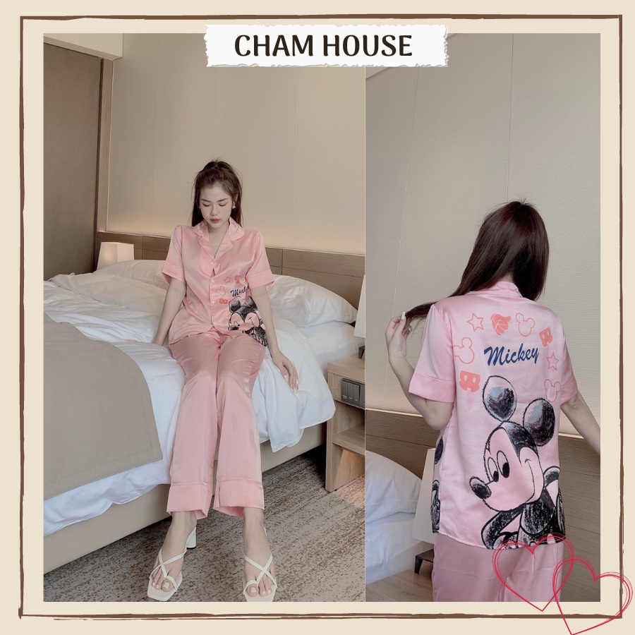 Đồ bộ pijama lụa, độ pijama tay ngắn quần dài họa tiết cao cấp, chất vải mềm mịn Piti Shop