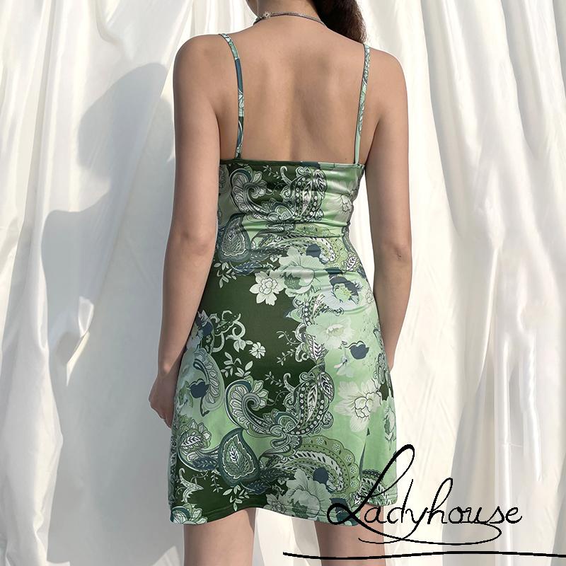 Đầm Hai Dây Cổ Chữ V Dáng Ôm In Họa Tiết Thời Trang Mùa Hè Xinh Xắn Cho Nữ