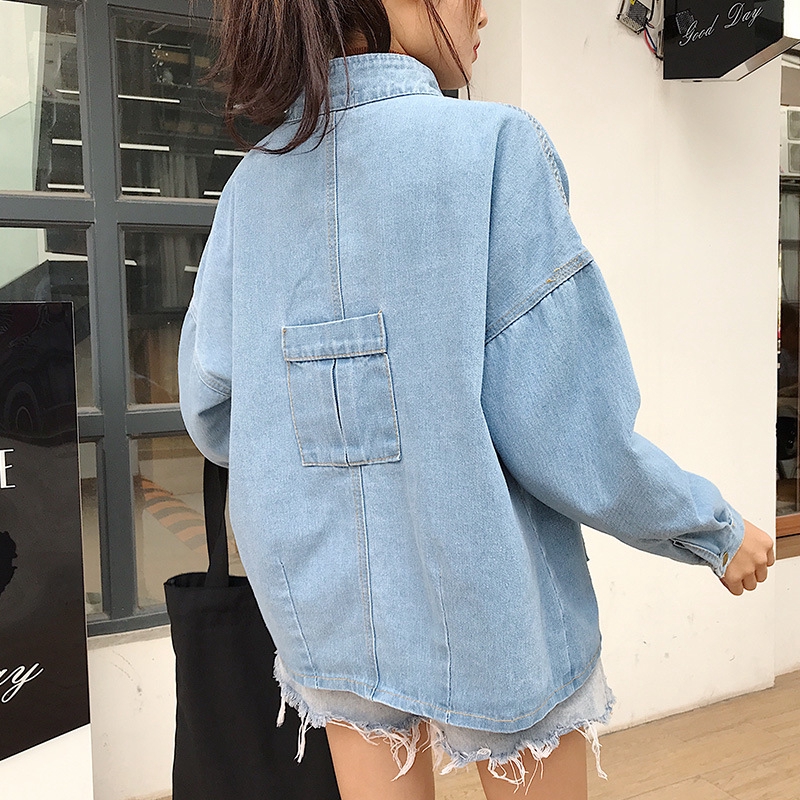 LIVEST Women's Long Sleeve Denim Jacket Single Breasted Wild Korean