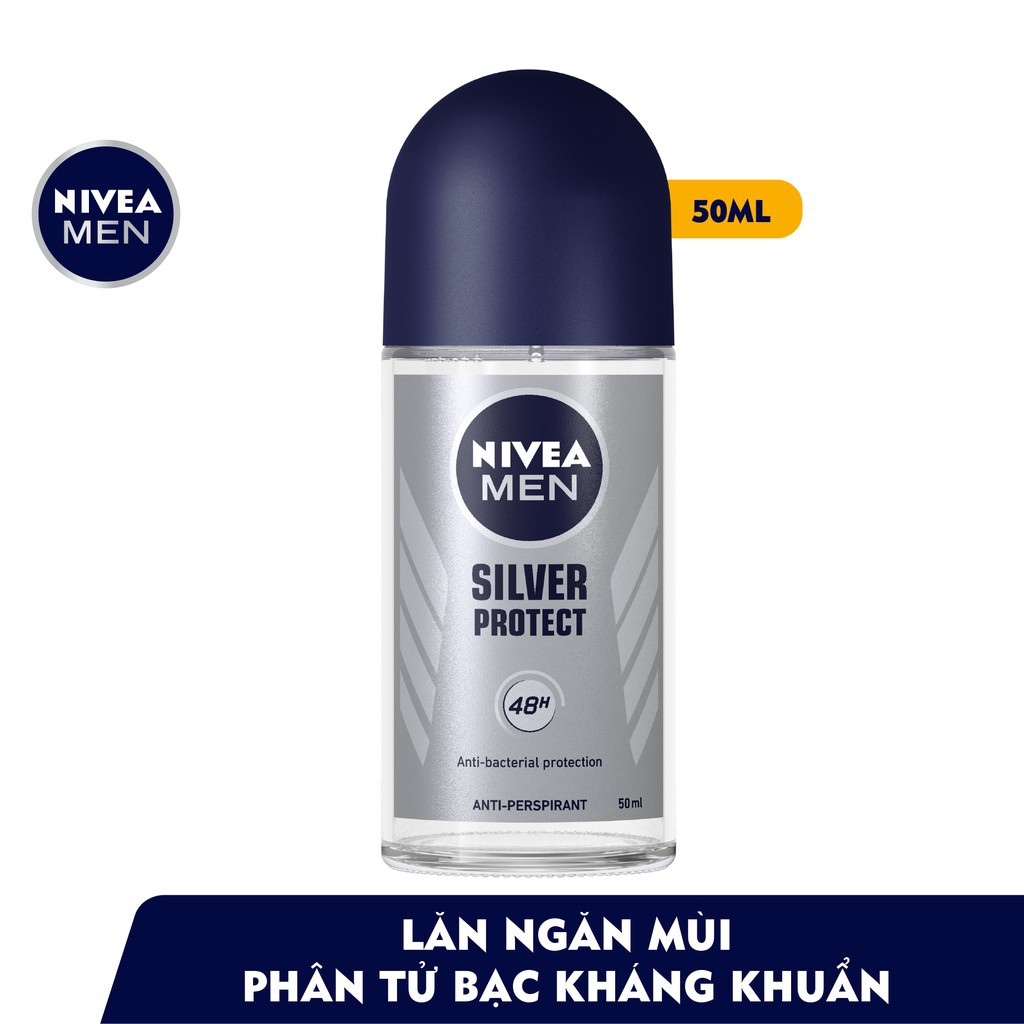 [Mã COSGLORIAT4 -8% đơn 250K] Lăn Ngăn Mùi Nivea Men Phân Tử Bạc Ngăn Khuẩn Gây Mùi Vượt Trội 50ml - 83778