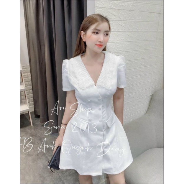 Đầm cổ sen viền ren túi đắp mã 1806
