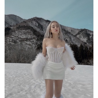Chân Váy Lông - Áo Corset Trắng